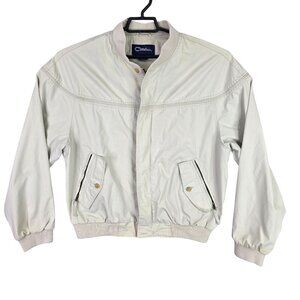 Mens Vintage Catalina Cream Full Zip Bomber Jacket Ribbed Hem & Cuffs Size M